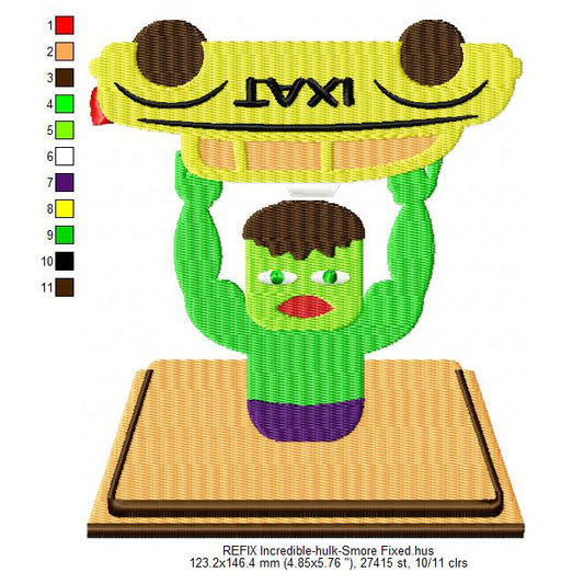 Incredible Hulk Smore Marshmallow Cartoon Machine Embroidery Digitized Design Files