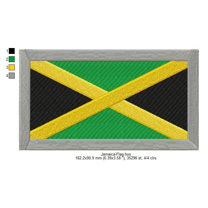 Jamaica Flag Jamaican Machine Embroidery Digitized Design Files | Dst | Pes | Hus | VP3