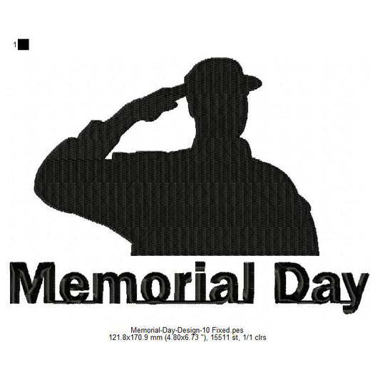 Soldier Salute Silhouette Memorial Day May 26 Machine Embroidery Digitized Design Files