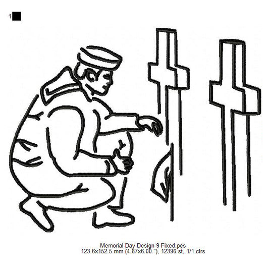 Give Flower to the Dead Soldiers Graveyard Memorial Day May 26 Machine Embroidery Designs