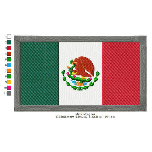 Mexico Flag Mexican Machine Embroidery Digitized Design Files | Dst | Pes | Hus | VP3