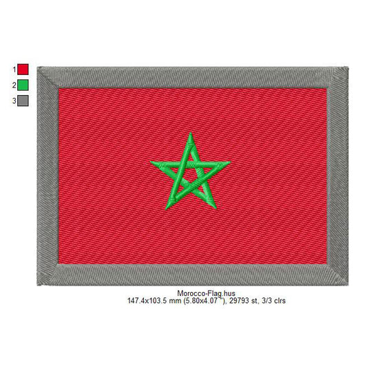 Morocco Flag Moroccan Machine Embroidery Digitized Design Files | Dst | Pes | Hus | VP3