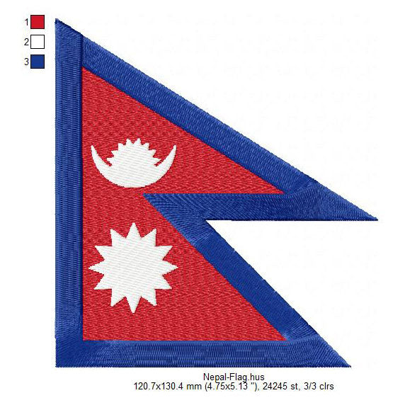 Nepal Flag Nepalis Machine Embroidery Digitized Design Files | Dst | Pes | Hus | VP3