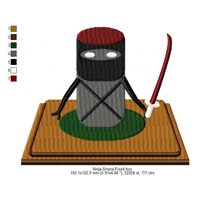 Ninja Smore Marshmallow Cartoon Machine Embroidery Digitized Design Files