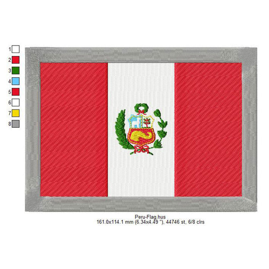 Peru Flag Peruvian Machine Embroidery Digitized Design Files | Dst | Pes | Hus | VP3