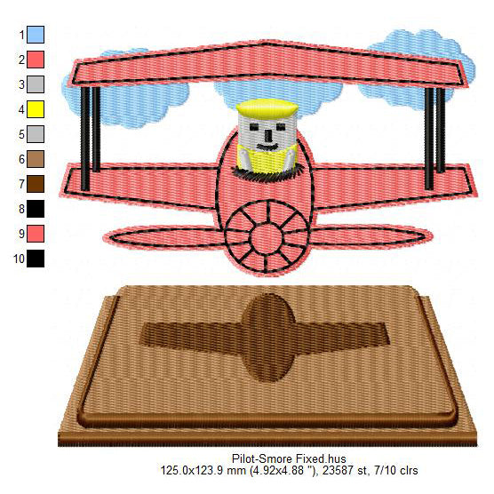 Pilot Smore Marshmallow Cartoon Machine Embroidery Digitized Design Files