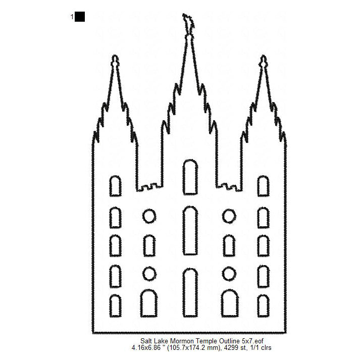 Salt Lake City LDS Temple Outline Machine Embroidery Digitized Design Files