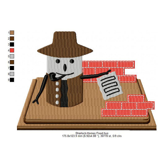 Sherlock Smore Marshmallow Cartoon Machine Embroidery Digitized Design Files