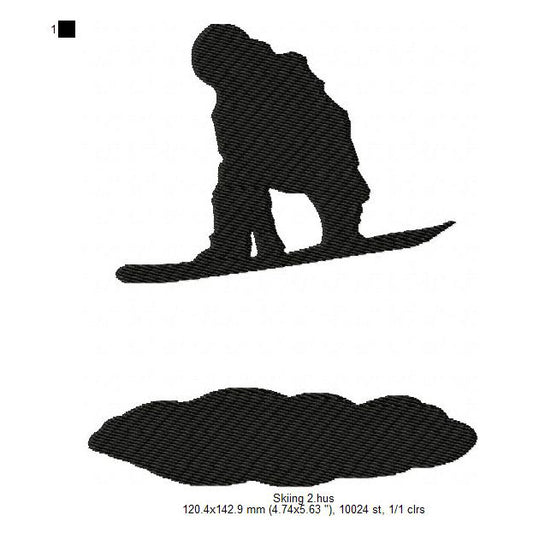 Winter Skiing Snowboarding Silhouette Machine Embroidery Digitized Design Files