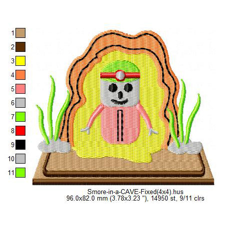 Spelunker Smore Marshmallow Cartoon Machine Embroidery Digitized Design Files