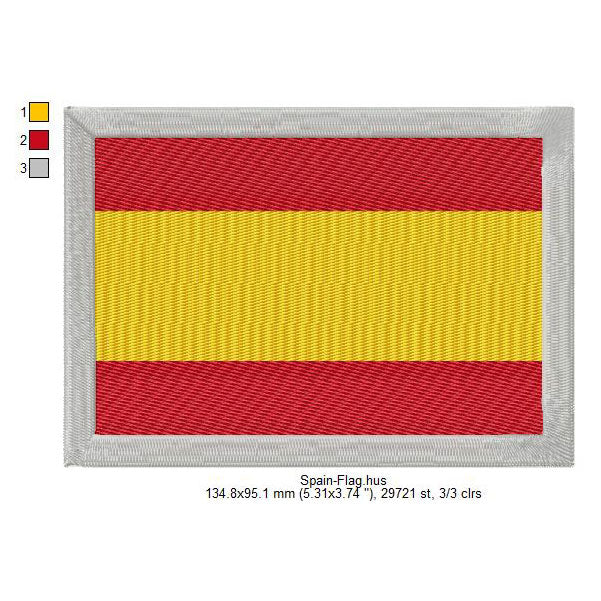 Spain Flag Spanish Machine Embroidery Digitized Design Files | Dst | Pes | Hus | VP3