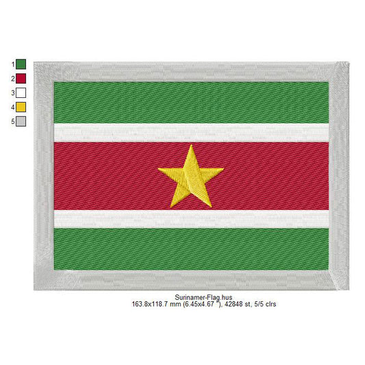 Suriname Flag Surinamese Machine Embroidery Digitized Design Files | Dst | Pes | Hus | VP3