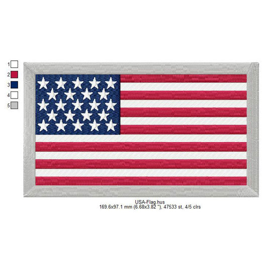 USA Flag American Machine Embroidery Digitized Design Files | Dst | Pes | Hus | VP3