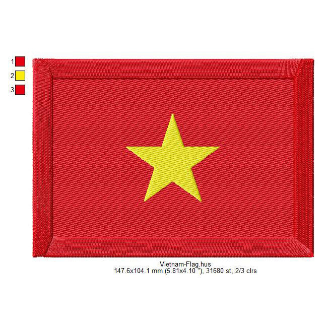 Vietnam Flag Vietnamese Machine Embroidery Digitized Design Files | Dst | Pes | Hus | VP3