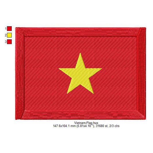 Vietnam Flag Vietnamese Machine Embroidery Digitized Design Files | Dst | Pes | Hus | VP3